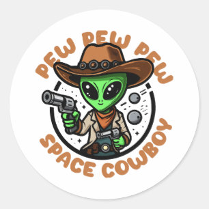 Pegatina Redonda Vaquero Espacial Alien Divertido