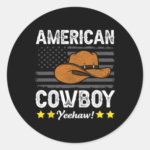 Pegatina Redonda Vaquero estadounidense Rodeo Bandera Americana Vin