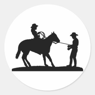 Pegatina Redonda Vaquero Roping de la vaquera
