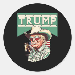 Pegatina Redonda Vaquero Trump es mi presidente