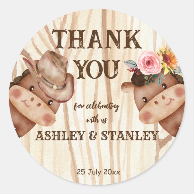 Pegatina Redonda Vaquero vaquero género revelar fiesta (Anverso)