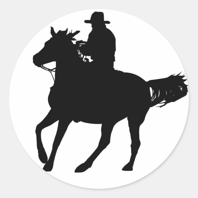 Pegatina Redonda Vaquero y su caballo (Anverso)