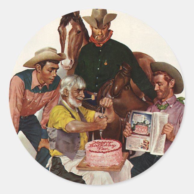 Pegatina Redonda Vaqueros antiguos, Feliz cumpleaños Tex (Anverso)
