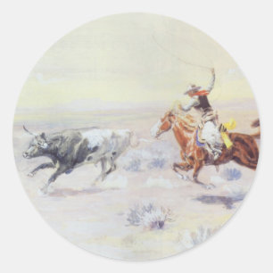 Pegatina Redonda Vaqueros del Triángulo del Bar por CM Russell