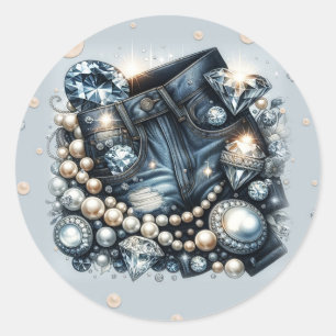 Pegatina Redonda Vaqueros Diamantes y Perlas Jeans Brillantes Fiest