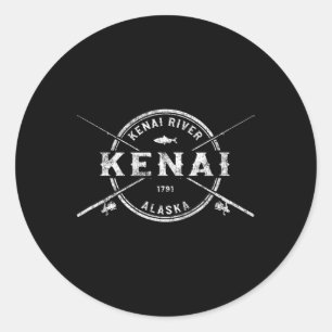 Pegatina Redonda Varas de Pescar Cruzadas Vintage Kenai Ak