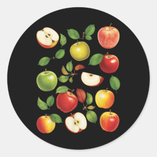 Pegatina Redonda Variedades de Manzanas Diferentes Tipos de Manzana