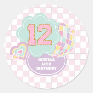 Pegatina Redonda Varsity elegante parche pastel cumpleaños 12