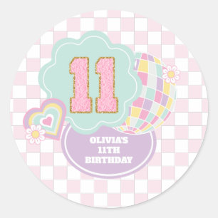 Pegatina Redonda Varsity preppy parche pastel 11 cumpleaños