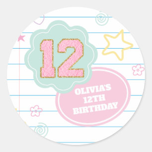 Pegatina Redonda Varsity preppy parche portátil pastel 12º cumpleañ