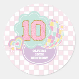 Pegatina Redonda Varsity preppy pastel parche 10 cumpleaños