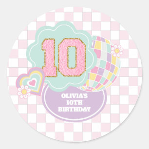 Pegatina Redonda Varsity preppy pastel parche 10 cumpleaños