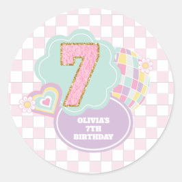 Pegatina Redonda Varsity preppy pastel parche 7 cumpleaños