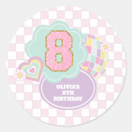 Pegatina Redonda Varsity preppy pastel parche 8 cumpleaños