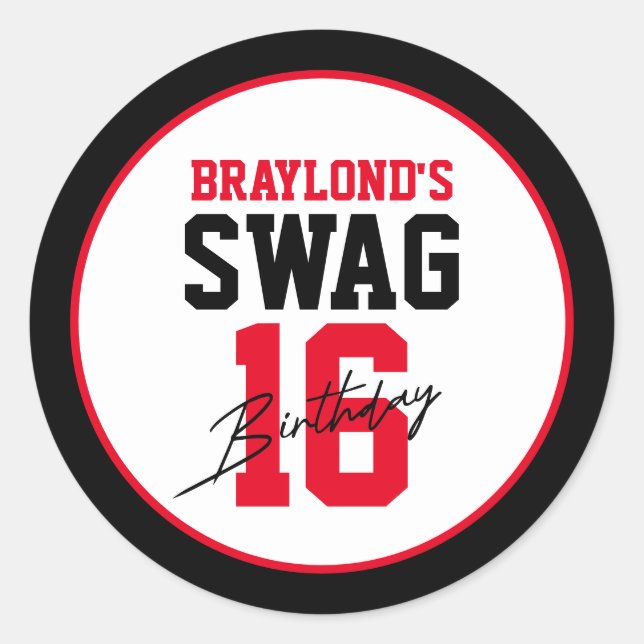 Pegatina Redonda Varsity Style Red Swag 16 Cumpleaños (Anverso)