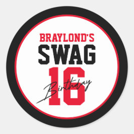 Pegatina Redonda Varsity Style Red Swag 16 Cumpleaños