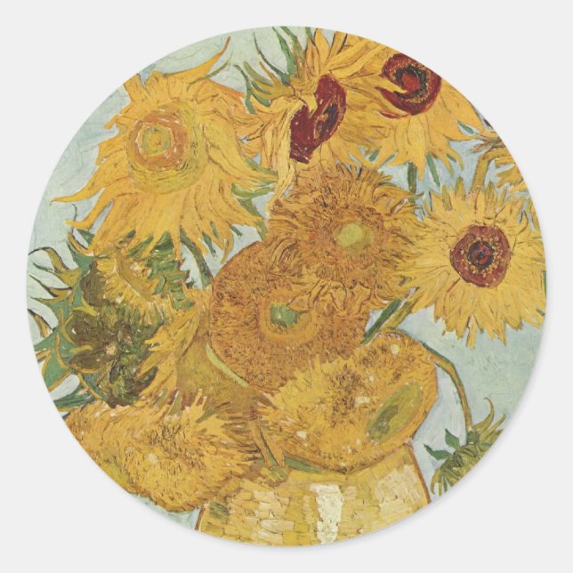 Pegatina Redonda Vase con 12 girasoles Vincent Van Gogh (Anverso)