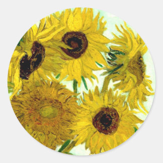 Pegatina Redonda Vase con doce girasoles, Bella Artes Van Gogh