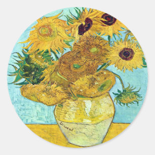 Pegatina Redonda Vase Con Doce Girasoles De Vincent Van Gogh