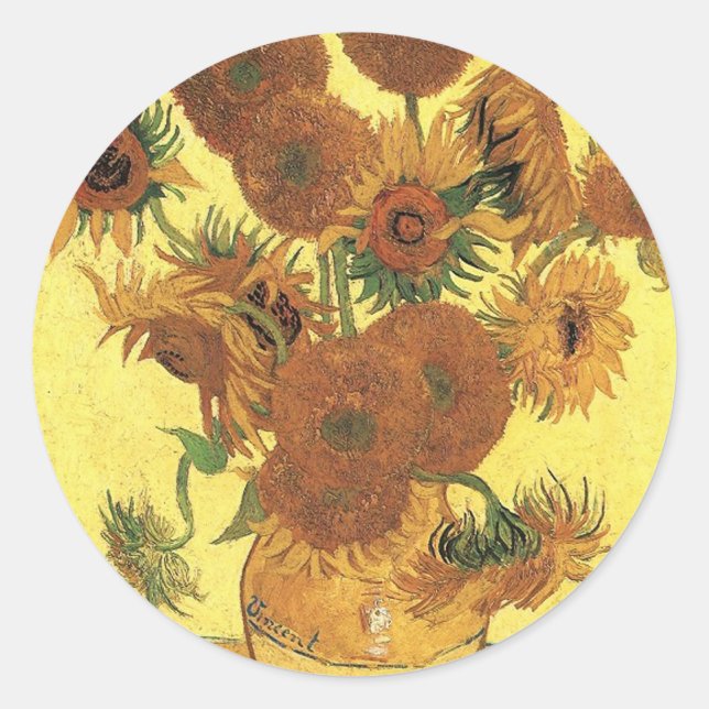 Pegatina Redonda Vase con quince girasoles, Vincent van Gogh (Anverso)