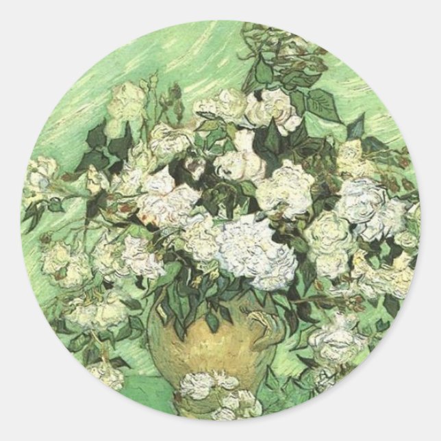 Pegatina Redonda Vase con Rosas - Van Gogh (Anverso)