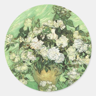Pegatina Redonda Vase con Rosas, Vincent van Gogh 1890