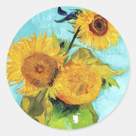 Pegatina Redonda Vase con tres girasoles (1888) Vincent Van Gogh