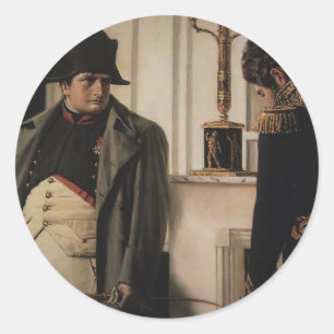 Pegatina Redonda Vasily Vereshchagin- Napoleon y general Lauriston