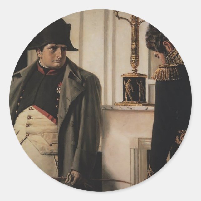 Pegatina Redonda Vasily Vereshchagin- Napoleón y Lauriston en gener (Anverso)