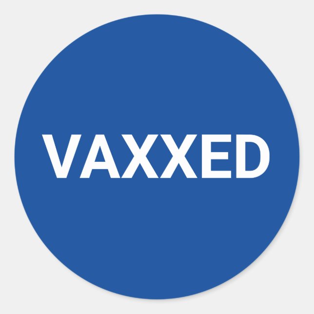 Pegatina Redonda Vaxxed Vacunado Covid azul y blanco (Anverso)