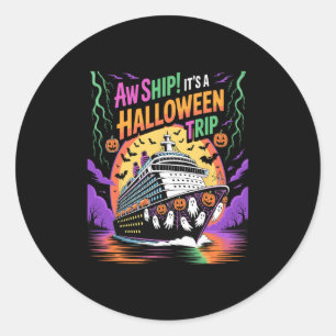 Pegatina Redonda Vaya barco es un viaje de Halloween divertido cruc
