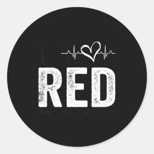 Pegatina Redonda Vaya Rojo Por Mujeres Mes de la Enfermedad Cardíac