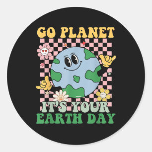 Pegatina Redonda Vayan al planeta, ¡su día de la Tierra!