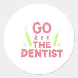 Pegatina Redonda "Ve a ver al dentista: ¡Sonrisas brillantes por de