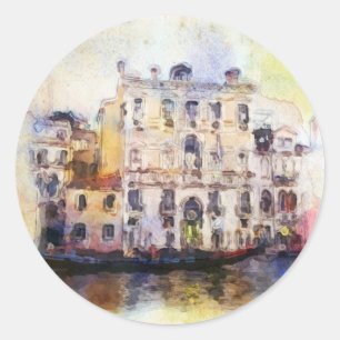 Pegatina Redonda Ve od Venecia hecha en acuarela artística