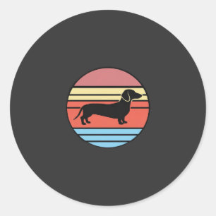 Pegatina Redonda Vector Atardecer Perro Dachshund Retro