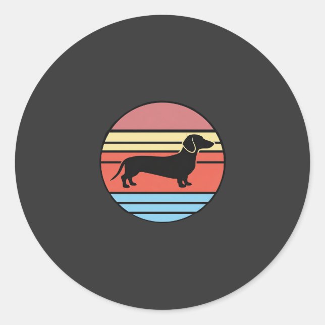 Pegatina Redonda Vector Atardecer Perro Dachshund Retro (Anverso)