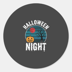 Pegatina Redonda Vector de árbol de calabaza de noche de Halloween