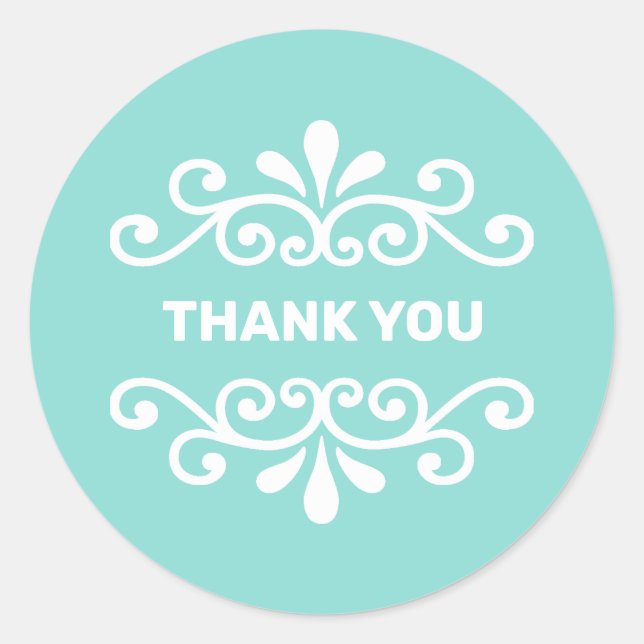 Pegatina Redonda Vector de flores blancas en Verde azulado turquesa (Anverso)