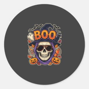 Pegatina Redonda Vector de gafas de sol de cráneo de Halloween Boo