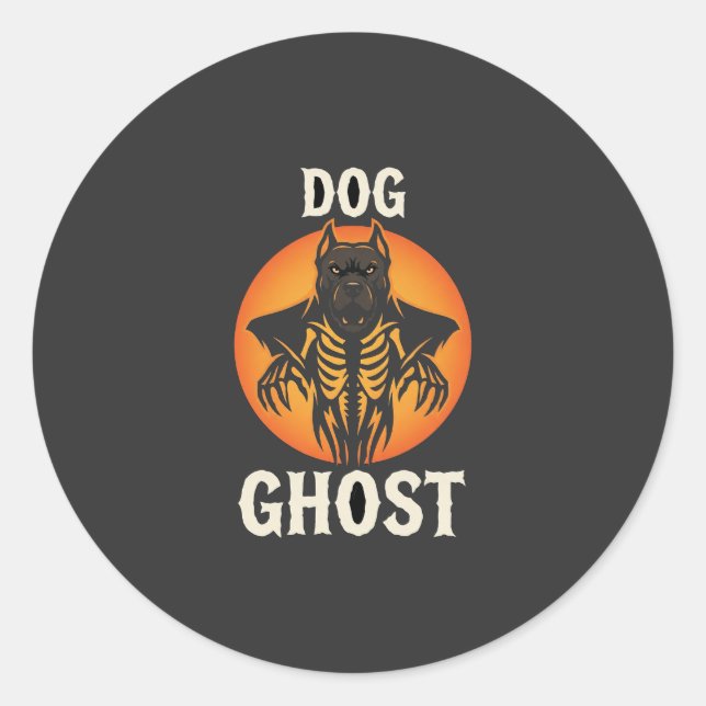 Pegatina Redonda Vector Fantasma de Perro Terror de Halloween (Anverso)