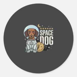 Pegatina Redonda Vector perro astronauta dachshund espacial