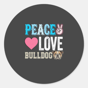 Pegatina Redonda Vector Perro Bulldog Paz Amor