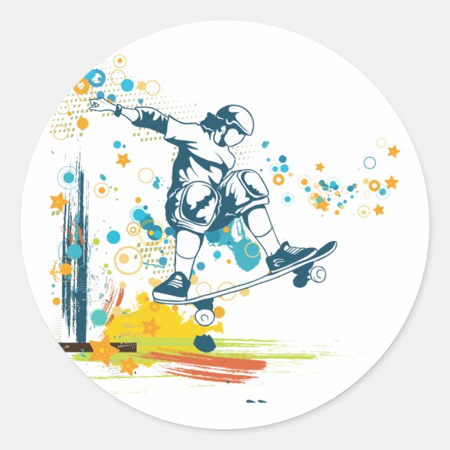 Pegatina Redonda vector sk8er skateboarder (Anverso)