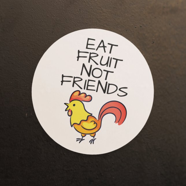 Pegatina Redonda Vegan a comer frutas no amigos lindo gallo (Subido por el creador)