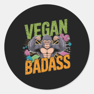 Pegatina Redonda Vegan Bodybuilder Weightlifter Gorilla