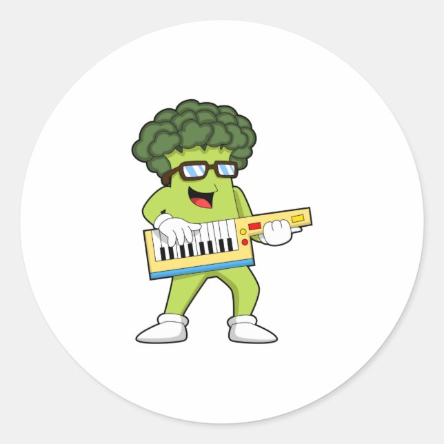 Pegatina Redonda Vegan Broccoli en Music with Guitar (Anverso)
