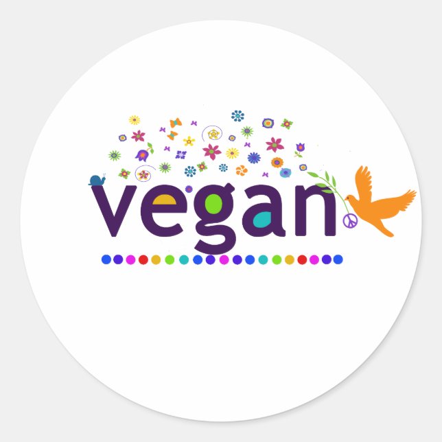 Pegatina Redonda Vegan colorido (Anverso)