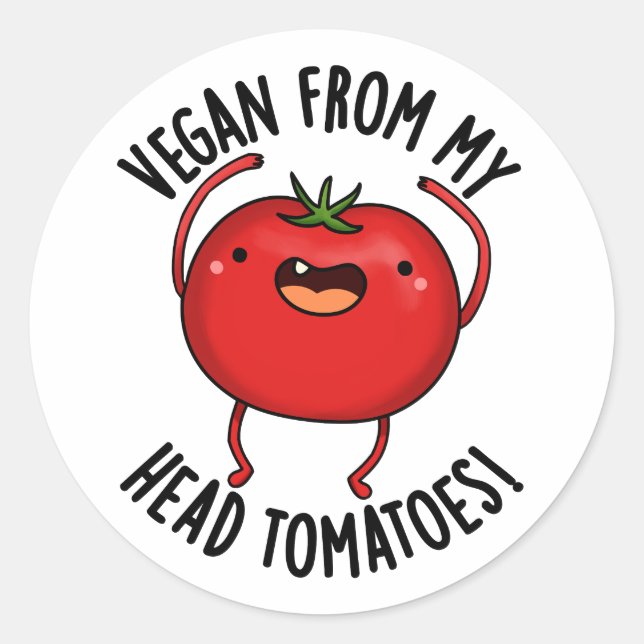 Pegatina Redonda Vegan De Mi Cabeza Tomates Funny Veggie Pun (Anverso)