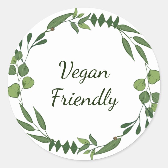 Pegatina Redonda Vegan friendly wreath (Anverso)